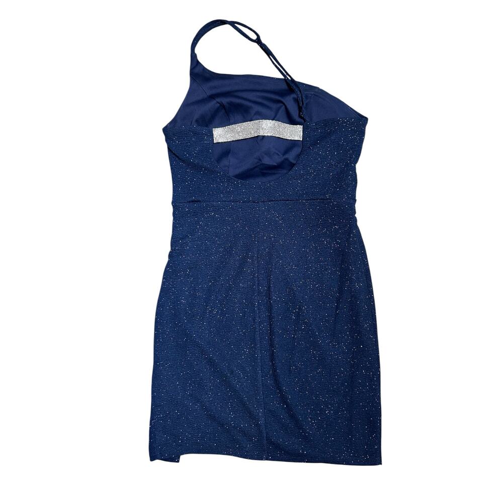 Midnight Doll Asymmetrical one-shoulder neckline, Navy Blue Shimmer Dress-Size S - Picture 5 of 13